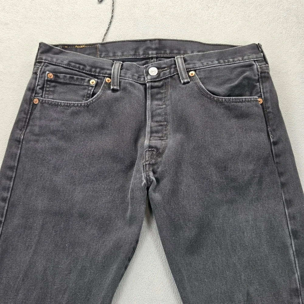 Levis 501‎ Jeans Mens Gray Charcoal Wash Straight Regular Button Fly Fits 30x27